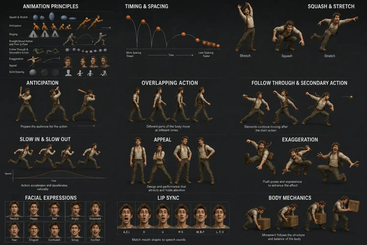 Learn timing, motion, expressions, and body mechanics.